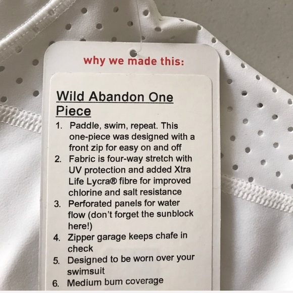 NWT WHITE LULULEMON WILD ABANDON ONE PIECE - - 10 - Picture 7 of 8